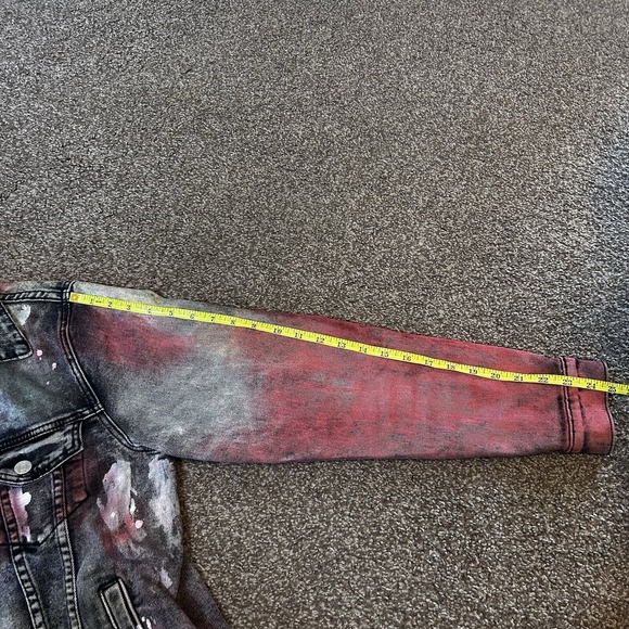 Embellish NYC Mens Multi Color Paint Splatter Denim Trucker Jacket Red Size M - Picture 7 of 8